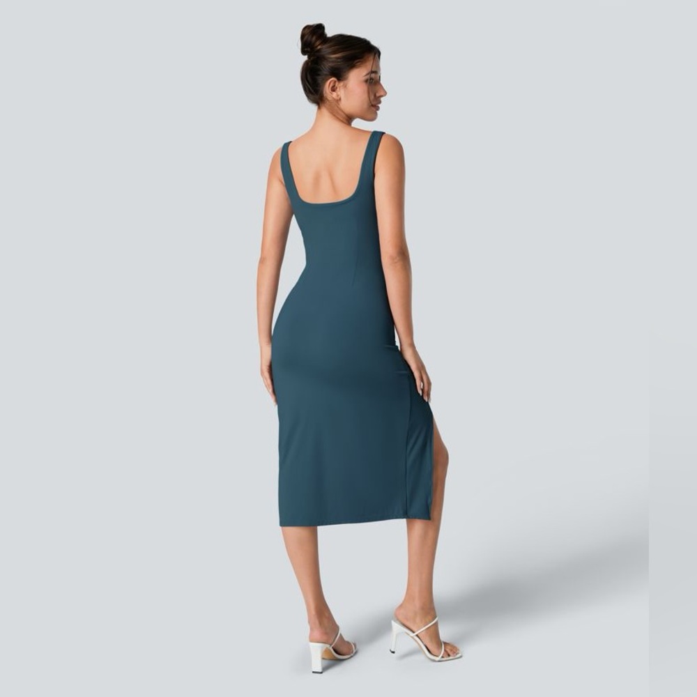 Halara square neck corset rushed midi dress Majolica Blue size XL 16 - Picture 8 of 13